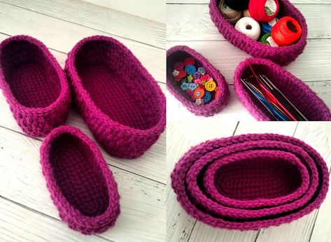 Crochet Oblong Basket Free Pattern, Small Crochet Baskets Free Patterns, Crochet Nesting Baskets, Oval Crochet Basket Pattern Free, Crochet Nesting Baskets Free Pattern, Crochet Oval Basket, Crochet Small Basket Pattern, Crochet Mini Basket Free Pattern, Small Crochet Basket Pattern Free