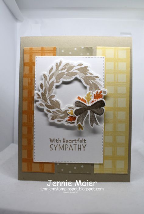 Gingham Cottage Dsp, Wondrous Wreath, Fall Cards Handmade, Cottage Wreath, Country Wreaths, Leaf Cards, Elegant Cards, Sympathy Card, Thanksgiving Cards