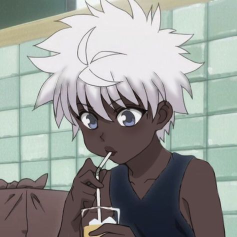 Black And White Killua, Black Killua, Black Gon Hxh, Killua With Black Hair, Killua Pfp Black And White, Killua Zoldyck Black And White, Anime Afro, Gon Hxh, Riley Freeman