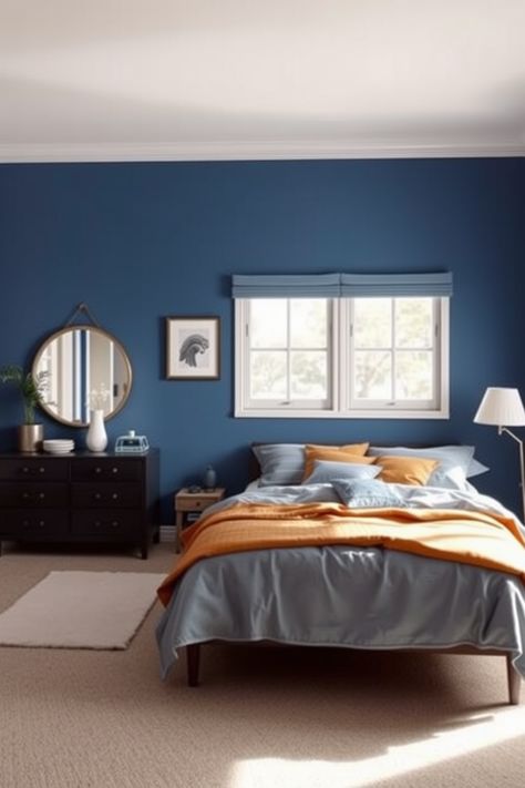 Transform your living space with these 15 dreamy blue bedroom ideas that promise comfort and relaxation. From soft cerulean accents to deep navy tones, there's something here for everyone. Discover how to create a serene atmosphere while playing with different shades of blue. Pair your blue walls with earthy decor for a natural feel, and make your bedroom the perfect getaway from everyday stress. Whether you're looking to refresh your current decor or fully redesign, these ideas will inspire your next project now! Blue Upholstered Bed, Chic Accent Chairs, Blue Bedrooms, Blue Bedroom Ideas, Light Colored Furniture, Earthy Decor, Small Bookshelf, Blue Lighting, Blue Lamp