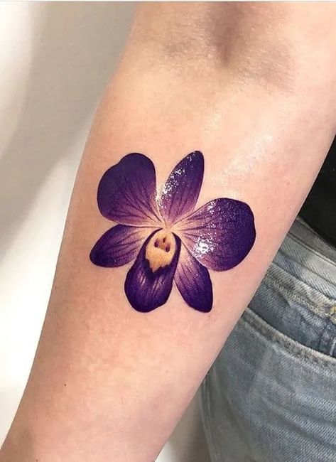 80+ Orchid Tattoos: Meanings, Tattoo Designs & Ideas Orchid Arm Tattoo, Purple Tattoos For Women, Tattoo Orchid, Purple Flower Tattoo, Violet Tattoos, Purple Orchid Tattoo, Orchid Tattoo Meaning, Purple Tattoo, Orchid Flower Tattoos