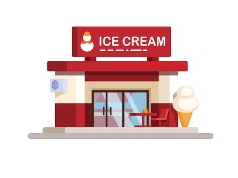 Ice cream store building flat style illu... | Premium Vector #Freepik #vector #street-shop #ice-cream-shop #restaurant-building #shop-building Stall Illustration, Ice Cream Seller, Restaurant Building, Cafe Ice Cream, Ice Cream Store, Store Building, Ice Cream Illustration, Ice Cream Design, Street Brands