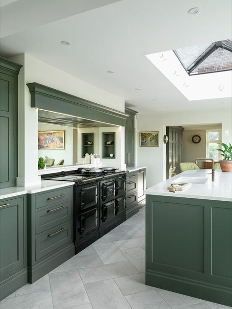 Brownlow Furniture - Yew Tree Farm Kitchen - Green Kitchen Pompeian Ash, Green Kitchen Ideas, Green Kitchens, Herringbone Kitchen, Dark Green Kitchen, Green Kitchen Designs, Armac Martin, Grey Kitchen Floor, Sage Green Kitchen