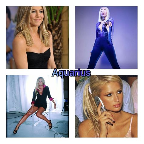 Jennifer Aniston (February 11th, 1969); Ava Max (February 16th, 1994); Emma Bunton (January 21st, 1976); Paris Hilton (February 17th, 1981) Aquarius Celebrities, Emma Bunton, Ava Max, Paris Hilton, Jennifer Aniston, Celebrities Female, Zodiac Signs, Paris, Crop Tops