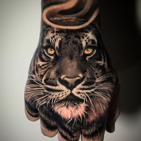 Best Tattoos For Men, Tiger Hand Tattoo, Lion Hand Tattoo, Best Tattoo Ideas For Men, Lion Tattoo Sleeves, Throat Tattoo, Lion Head Tattoos, Tiger Tattoo Design, Hand Tats