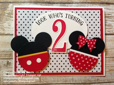 Mickey Mouse Crafts, Stampin Up Birthday Cards, Mickey Birthday Party, Disney Cards, Homemade Birthday Cards, 1st Birthday Cards, Bday Cards, Mickey Birthday, Mickey Mouse Birthday