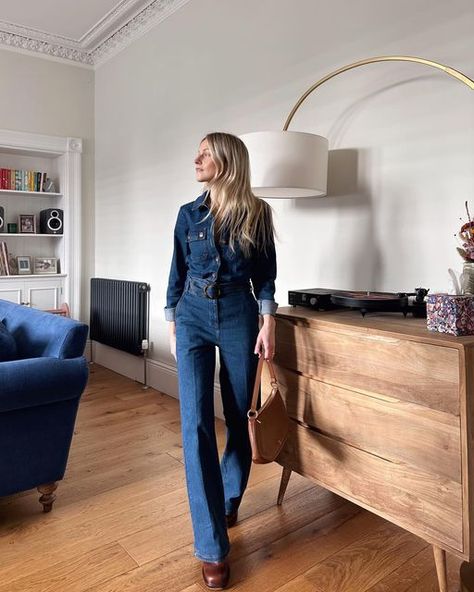 Jo-Ann Alari 🙋🏼‍♀️ on Instagram: "There’s a new denim jumpsuit in town & I’m all over it 💙🙌🏼 Jumpsuit - @sezane * Bag - @jwpei_official * Boots - @jonak *pr product" Jo Ann Alari, Denim Jumpsuit Outfit Winter, Dublin Outfit, Sezane Bag, Jumpsuit Outfit Winter, Denim Jumpsuit Outfit, Jenny Jones, Jumpsuit Outfit, Spring Fits