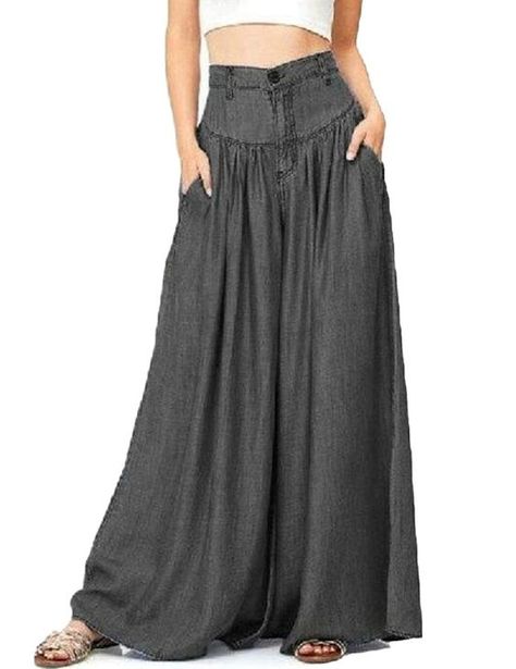 Palazzo Pants Outfit, Long Pants Casual, Black Wide Leg Pants, Jean Vintage, Mode Boho, Loose Trousers, Casual Wide Leg Pants, Denim Flares, Women Pants Casual