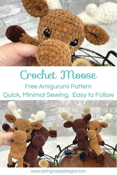 Moose Crochet Pattern, Moose Crochet, Crochet Moose, Crochet Stuffies, Crochet Stuffed Animals, Scrub Corpo, Easy Crochet Animals, Quick Crochet Patterns, Crochet Plushies