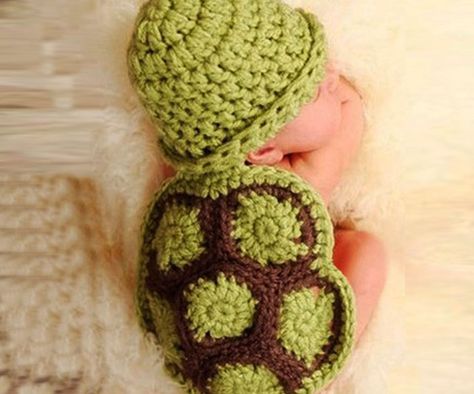 Knitted Crochet Turtle Beanie and Shell Crochet Photography Props, Turtle Hat, Crochet Baby Costumes, Cute Tortoise, Crochet Costumes, Turtle Costumes, Baby Kostüm, Crochet Turtle, Infant Photography Props