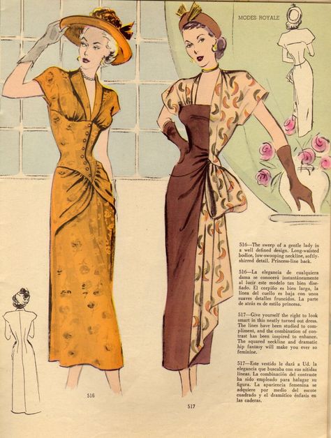 Adore! #vintage #1940s #fashion #dresses Old Fashion Magazine, 40's Fashion, Swag Dress, Patron Vintage, Fashion 1940s, Fashion Illustration Vintage, Vintage Dress Patterns, Lucille Ball, 40s Fashion