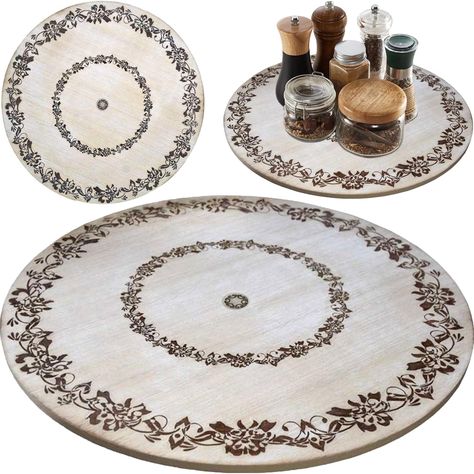 PRICES MAY VARY. ELEGANT: The gbHome Premium Lazy Susan is a simple addition that will make your dining or kitchen table stylish and unique. This turn-table is professionally crafted with an antique, distressed finish to enhance just about any area in your home. Laser cut, engraved, vintage art design in white washed wood makes gbHome's Lazy Susan an attractive addition to your home decor. EASY ACCESS: The gbHome turning-table easily glides and rotates to provide easy reach to all items on the t Eevee Stuffed Animal, Tabletop Lazy Susan, Lazy Susan Organizer, Lazy Susan Organization, White Washed Wood, Caster Chairs, Simple Addition, Whitewash Wood, Table Kitchen