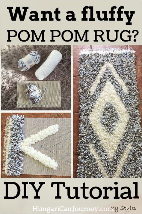 upcycled crafts DIY pom pom rug tutorial with the softest yarn ever. Large area rug made with Bernat Diy Pom Pom Rug, Rug Diy, Pom Pom Rug, Diy Pom Pom, Astuces Diy, Pom Pom Crafts, Diy Home Decor On A Budget, Diy Rug, Rag Rug