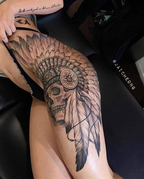 Headdress Tattoo, Delicate Tattoos For Women, Simple Tattoos For Women, Western Tattoos, 4 Tattoo, Indian Headdress, Indian Tattoo, Tattoo Women, Back Tattoo Women