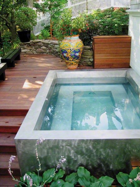 29 Small Plunge Pools to Suit Any Sized Backyard (and Budget) #Planting #DIY #Ideas RealPalmTrees.com New Ideas #palmtrees #creative #GreatView #CoolPlants #Plants #homeIdeas #Outdoorliving #2015 Outdoor Hot Tub, Small Swimming Pools, Mini Pool, Small Pool Design, Small Pools, Dream Pools, Pool Design, Small Pool, Plunge Pool