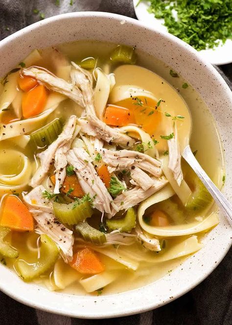 Chicken Noodle Soup Can, Soup Recipes Uk, Panini Recipes Chicken, Chicken Soup Recipes Homemade, Chicken Noodle Soup Crock Pot, Chicken Shawarma Recipe, Stuffed Portobello, Homemade Chicken Soup, Chicken Noodle Soup Easy