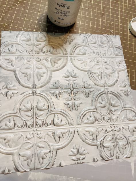 Tin Tile Crafts, Tin Wall Tiles, Ceiling Tiles Crafts, Pressed Tin Backsplash, Pressed Tin Tiles, Tin Tile Backsplash, Vintage Tin Tiles, Tin Backsplash Kitchen, Adhesive Wall Tiles