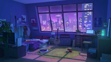 Purple Bedroom Bedroom Aesthetic Cozy, Bedroom Illustration, Anime House, Bedroom Drawing, Purple Bedroom, Purple Rooms, Desktop Wallpaper Art, Anime Room, Wallpaper Living Room