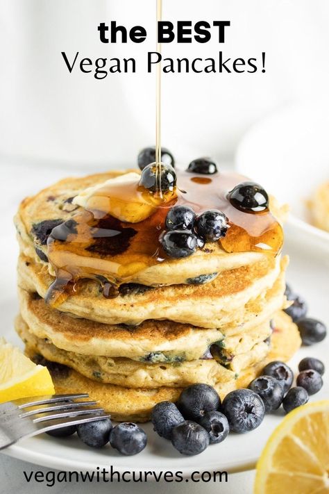 Having these Lemon Blueberry Pancakes is like having Spring for breakfast! These vegan spelt pancakes are made with white spelt flour so they are super healthy while still remaining fluffy and delicious. Vegan Pancakes Fluffy, Lemon Blueberry Vegan, Best Vegan Pancakes, Spelt Pancakes, Breakfast Pancakes Recipe, Lemon Blueberry Pancakes, Vegan Risotto, Vegan Blueberry Muffins, Vegan Pancake Recipes