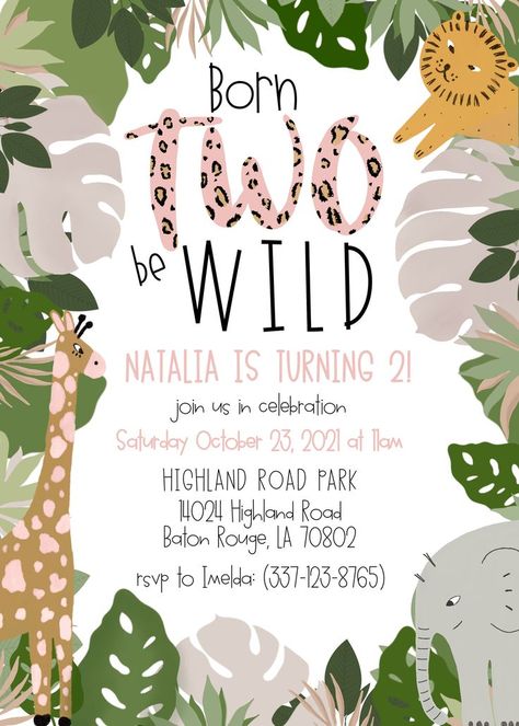 Born Two Be Wild, 2nd Birthday Party For Girl, Birthday Invitation Pink, Wild Birthday Party, Using Phone, Unique Birthday Cakes, Jungle Theme Birthday, Second Birthday Ideas, Two Wild