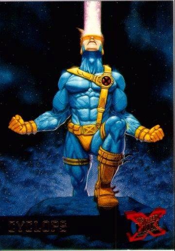 Cyclops is a fictional character, a superhero appearing in comic books published by Marvel Comics. He often serves as the field leader of the X-Men. A mutant, Cyclops emits a powerful energy beam from his eyes (an "optic blast"). In uniform, he wears a battle visor with a single, ruby-quartz lens running eye-to-eye; the resulting one-eyed appearance is why he is codenamed "Cyclops", after the one-eyed giants of Greek mythology. Nate Grey, Cyclops X Men, Cyclops Marvel, Marvel Wolverine, Marvel Cards, Univers Marvel, Charles Xavier, Wolverine Marvel, Marvel Comic Universe