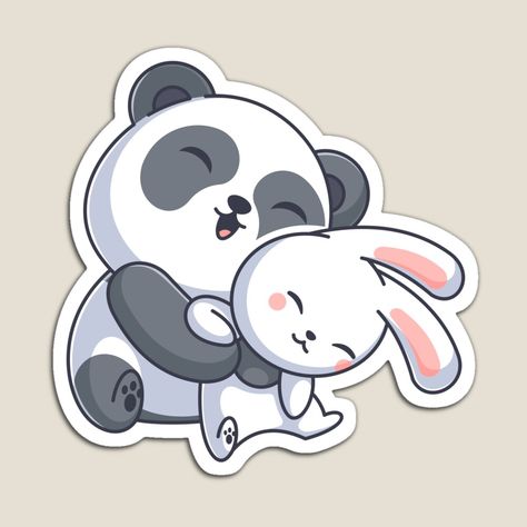 Panda Art Design, Pandas Hugging, Panda And Rabbit, Wow Painting, Chibi Panda, Panda Hug, Panda Stickers, Hug Illustration, Cute Panda Cartoon