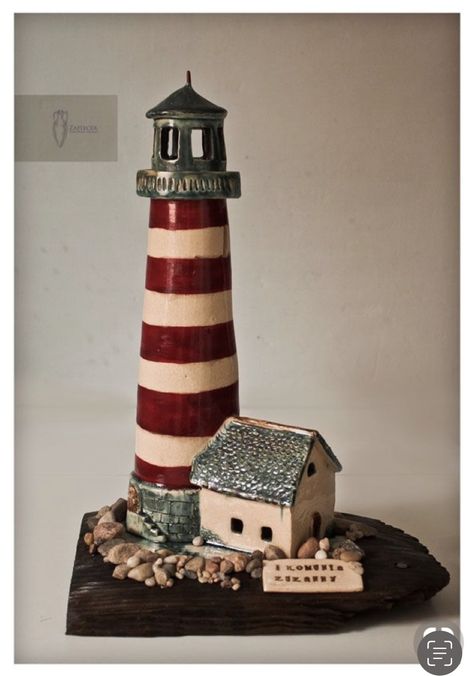 Ceramic Lighthouse Pottery, Ceramic Houses Ideas, Pottery Lighthouse, Clay Lighthouse, Lighthouse Sculpture, Lighthouse Ceramic, Lighthouse Project, Ceramic Lighthouse, Lighthouse Crafts