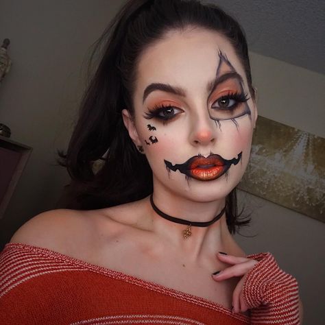 Jack O Lantern Halloween Makeup, Scary Jack O Lantern Makeup, Jackolantern Makeup Halloween, Jack O Lantern Costume Women, Jack O Lantern Makeup Easy, Pumpkin Costume Face Makeup, Jack O Lantern Makeup, Jack O Lantern Makeup Pretty, Pumkin Makeup Eye