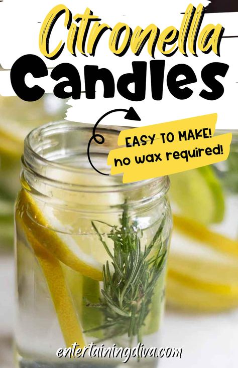 I LOVE these DIY Citronella candles! They'll be perfect to get rid of the mosquitoes on my patio this summer. Diy Citronella Candles, Mason Jar Citronella Candles, Candle Placement, Diy Citronella, Eaten Alive, Citronella Candle, Rosemary Water, Citronella Essential Oil, House To Home