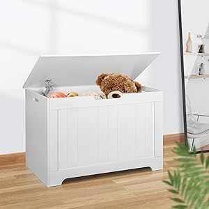 Saicool Wooden Storage Chest, Storage Trunk w/2 Safety Hinges,Storage Bench, Modern Lift Top Chest Box Organizer for Entryway,Living Room, Bedroom,Easy Assembly, White Chest Storage, Storage Trunk, White Storage, Entryway Living Room, Box Organizer, Ceiling Fan In Kitchen, Entryway Furniture, Bath Fixtures, Wooden Storage