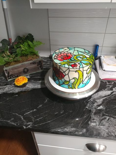 Stained Glass Birthday Cake, Stained Glass Cake Ideas, Mosaic Cake Design, Goth Desserts, 22nd Bday Cake, Artsy Cake, Cakes For Party, 22 Birthday Cake, 23rd Birthday Cake