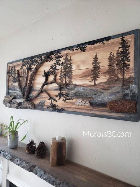 Acrylic Art On Wood, Pyrography Wall Art, 3d Wall Art Decor, 3d Wood Wall Art, Barn Wood Art, Wood Art Wall, Rock Painting Ideas, Wood Art Projects, Reclaimed Wood Wall Art