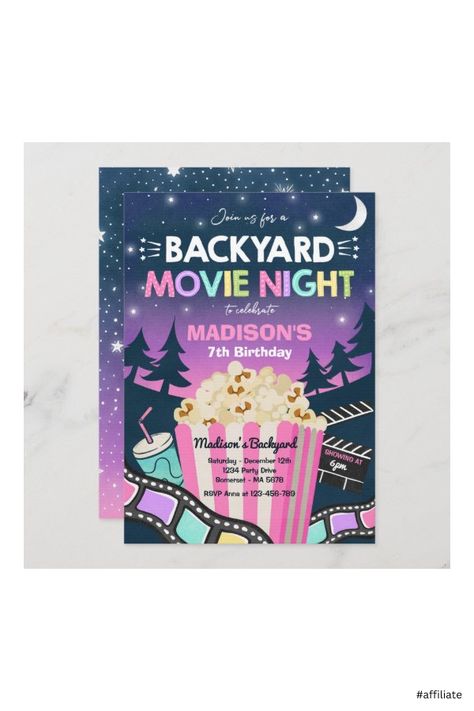 Under The Stars Party, Birthday Movie, Movie Night Birthday, Night Birthday Party, Movie Night For Kids, Movie Night Birthday Party, Movies Under The Stars, Backyard Movie Nights, Backyard Movie