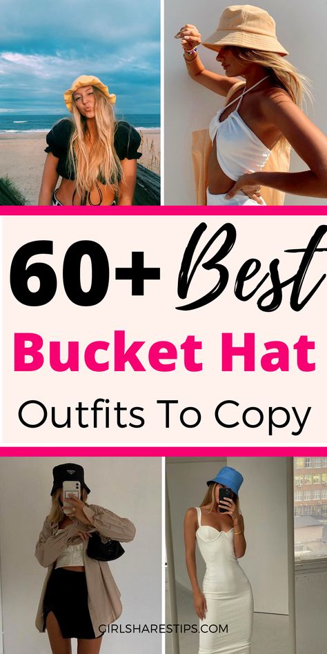 Outfits With Bucket Hats Summer, Hats Outfits For Women, Bucket Hat Outfit Aesthetic, Cute Bucket Hat Outfits, How To Style Bucket Hats, Aesthetic Bucket Hat Outfit, Bucket Hats Outfits, Women Hat Outfit, Bucket Hat Summer Outfit