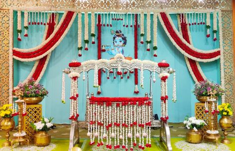 Indian Cradle Ceremony Decoration, Cradle Function Decoration, Cradle Cermony Decoration, Barasala Decoration Ideas, 21st Day Cradle Ceremony Decoration, Uyyala Function Decoration At Home, Simple Cradle Ceremony Decorations, Cradle Ceremony Decorations Indian, Barasala Decoration At Home