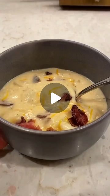 Delicious food , recipes on Instagram: "Loaded Potato Soup 🥣🥔 by @kirkscookingandcocktails

Follow @recipestall to full fill your food cravings🥘

Ingredients:
3 Potatoes (baked)
6 Slices of Bacon
4T Butter
2 Cloves Garlic
1/4C Yellow Onion
1/3C Flour
2C Low Fat Milk
1C Half and Half
2C Chicken Broth
1t Salt
1/2t Pepper and Garlic Salt
2C Shredded Cheddar
1C Sour Cream

Enjoy!!

.
.
.
.
.
.
.
.
.
.
.
.

#potatorecipe #potatosalad #potatosoup #easyrecipes #recipeoftheday" Potato Soup Video, Potatoes Baked, Potato Soup Crock Pot, Loaded Potato Soup, Soup Maker, Hearty Soup, Loaded Potato, Tasty Videos, Healthy Recipies