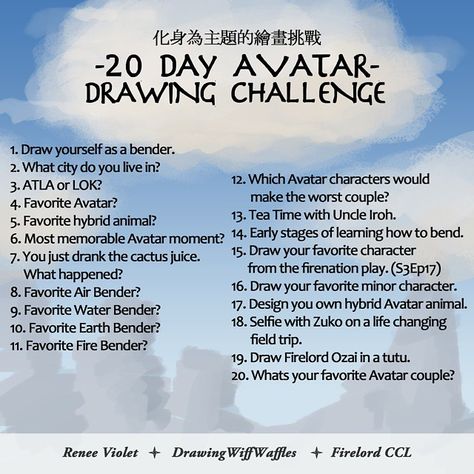 Inktober List, Avatar Drawing, Avatar Animals, Make Avatar, Minor Character, Avatar Characters, Art Prompts, Drawing Challenge, Draw Your