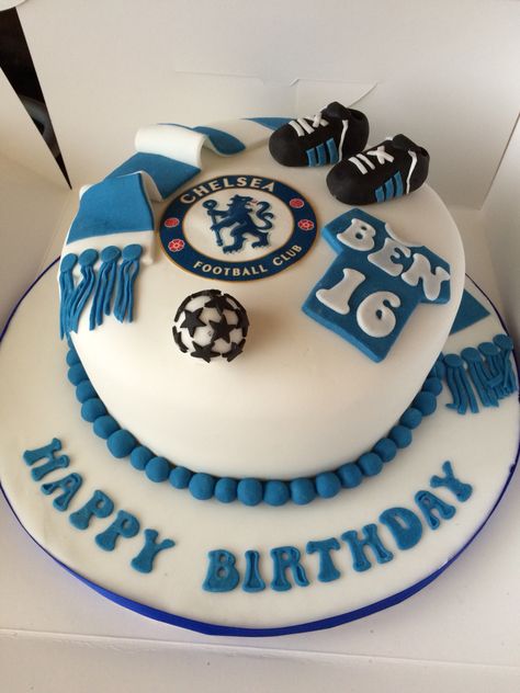 Chelsea football cake Chelsea Themed Party, Chelsea Football Cake Topper Printable, Chelsea Football Cake, Soccer Cake Rectangle, Soccer Cake Square, Football Cake Design, Soccer Cakes, Football Themed Cakes, Football Cakes