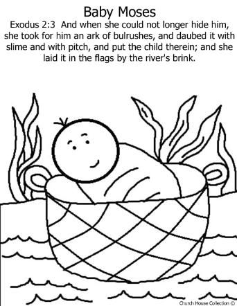 Baby Moses in basket coloring page Exodus 2:3 And when she could not longer hide him, she took for him an ark of bulrushes, and daubed it with slime and with pitch, and put the child therein; and she laid in the flags by the river's brink. Moses Coloring Page, Moses In The Basket, Baby Moses Crafts, Basket Coloring Page, Moses Craft, Sunday School Coloring Pages, Baby Coloring Pages, Puppy Coloring Pages, Baby Moses