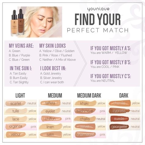 Younique Foundation Shades, Younique Color Match, Foundation Color Match, Younique Foundation, Younique Business, Younique Mascara, Younique Beauty, Foundation Tips, Foundation Colors