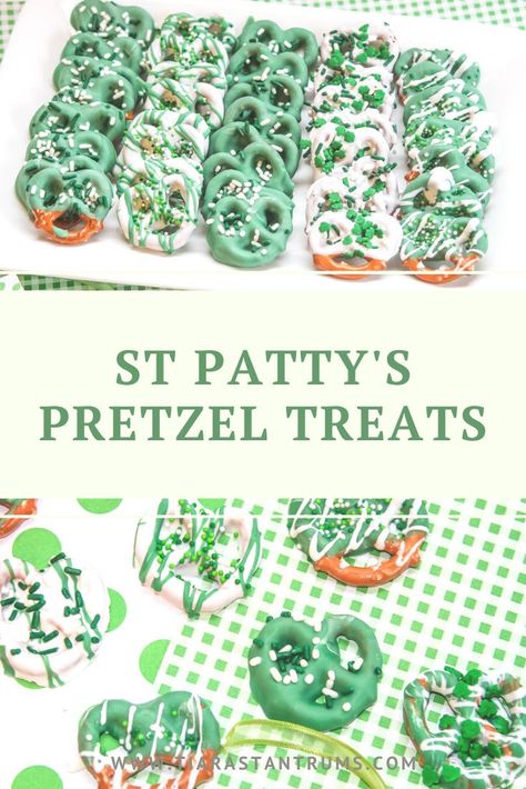 Green And White Desserts, Green Chocolate Covered Pretzels, Oreos Dipped In Chocolate, Green Pretzels, Shamrock Pretzels, Ghost Busters Birthday, Ghost Busters Birthday Party, Chocolate Covered Pretzels Recipe, St Patrick's Day Appetizers