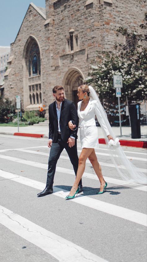 Civil wedding photoshoot pre wedding white dress hair up blazer dress photography Blazer Dress White Wedding, Blazer Dress Engagement Shoot, Blazer Dress Elopement, White Blazer Wedding Outfit, White Blazer Wedding Dress, Civil Wedding Photoshoot, Photoshoot Blazer, Wedding Dress Blazer, Courthouse Ceremony