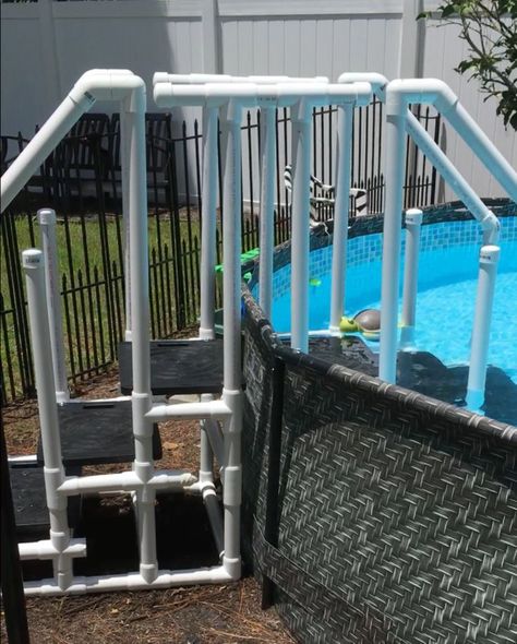 Pool Steps-How To Diy Pvc Pool Steps, Diy Above Ground Pool Steps, Diy Pool Steps, Above Ground Pool Ladders, Pool Patio Designs, Above Ground Pool Steps, Diy Above Ground Pool, Pvc Pool, Best Above Ground Pool