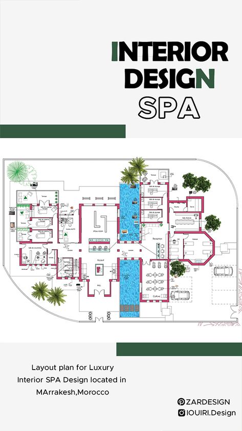 Massage Spa Layout Design Floor Plans, Spa Design Plan Layout, Spa Interior Design Plan, Luxury Spa Layout Plan, Gym And Spa Plan Architecture, Clubhouse Plan Layout, Wellness Interior Design Spa, Wellness Spa Interior Design Luxury, Spa Layout Plan