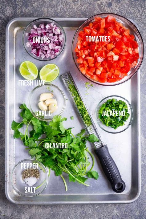 This simple pico de gallo recipe is ready in minutes. Tomatoes, onion, jalapeno, garlic, cilantro, and lime make it authentic and tasty on everything! Best Pico De Gallo Recipes, Pico Recipe, Homemade Pico, Mexican Salsa Recipes, Fresh Salsa Recipe, Salsa Fresca, Jalapeno Recipes, Salsa Recipe, Mexican Recipes