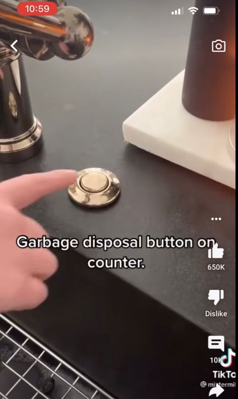 Disposal Button On Counter, Garbage Disposal Button Placement, Garbage Disposal Button, Masculine Loft, Cabin Kitchens, Small Kitchens, Garbage Disposal, Finished Basement, Finishing Basement