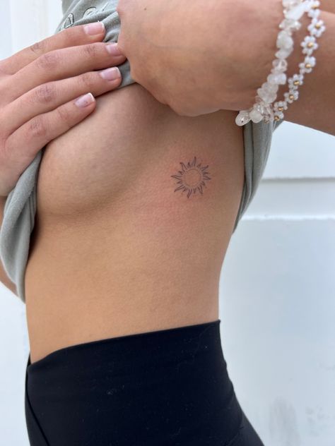 Sun Burst Tattoo, Burst Tattoo, Rib Tattoo Placements, Small Rib Tattoos, Round Tattoo, Iphone Image, Tato Minimal, Rib Tattoos For Women, Fineline Tattoo