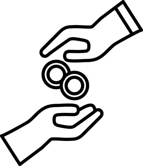 Hand Gives Money Coin To Other Person Icon in Line Art. Person Icon, Art Line, Icon Set Vector, Line Icon, Icon Set, Art Art, Line Art, Vector Free, Coin