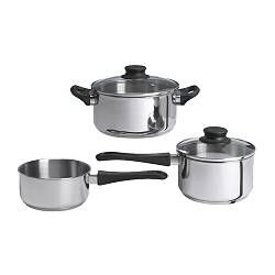 ANNONS 5-piece cookware set - IKEA $9.99 (stainless  with aluminum in-between layers...) Induction Cookware, Stainless Steel Pans, Cookware Set Stainless Steel, Glass Cooktop, Stainless Steel Pot, Pots And Pans Sets, Electric Cooktop, Gas Cooktop, Stainless Steel Cookware