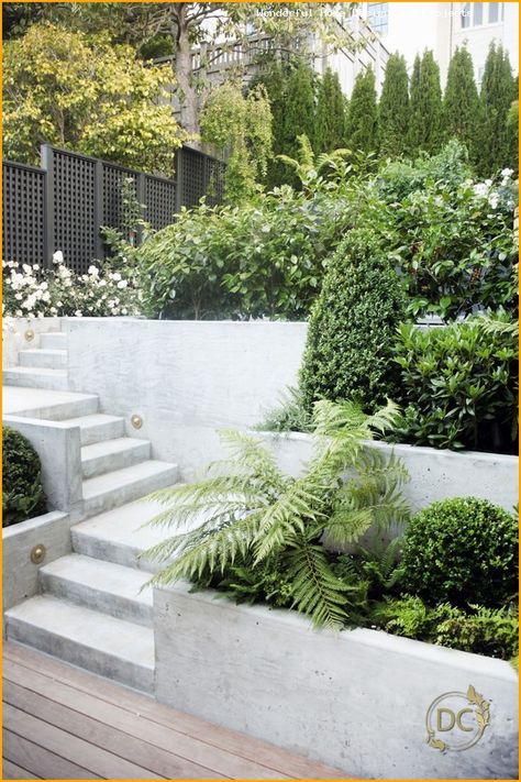 Steep Gardens, Sloped Backyard Landscaping, Landscape Stairs, Sloped Backyard, Landscaping Retaining Walls, Garden Stairs, Exterior Stairs, Back Garden Design, Hillside Landscaping